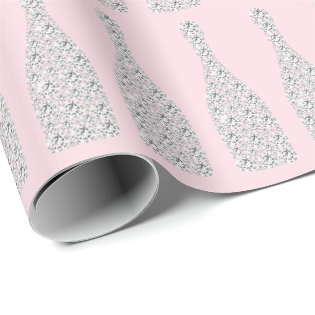 Champagne Swarovski Crystals Diamond Bottles Pink Wrapping Paper (Roll Corner)