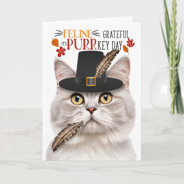 Champagne Tabby Cat Grateful for PURRkey Day Holiday Card (Front)