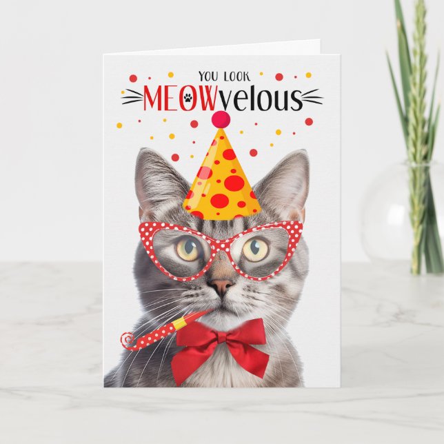 Champagne Tabby Cat MEOWvelous Birthday Card (Front)