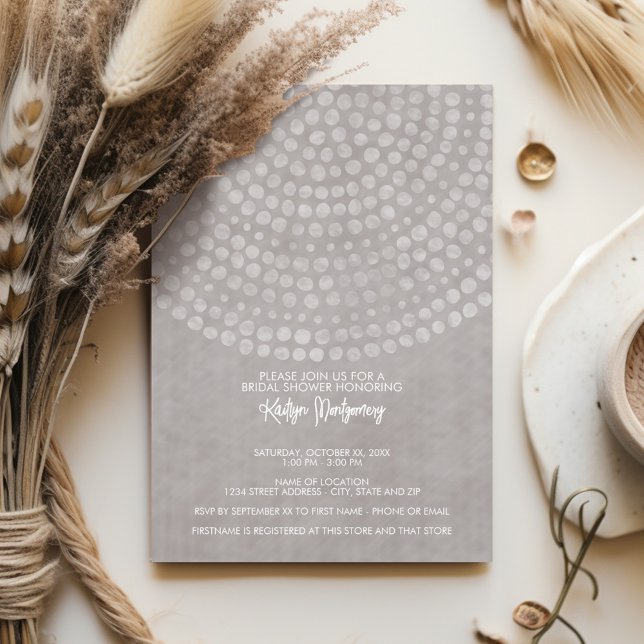 Champagne Taupe - Boho Dots Bridal Shower Party Invitation (Boho Bridal Shower Invitation in Taupe)