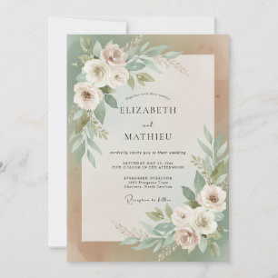 Champagne Taupe Foliage Soft Eucalyptus Wedding Invitation