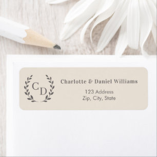 Champagne taupe monogrammed wreath return address