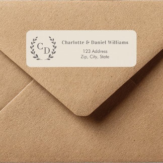 Champagne taupe monogrammed wreath return address
