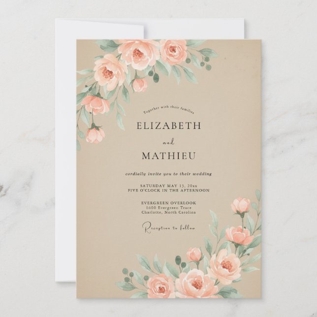 Champagne Timeless Romantic Wedding Invitation (Front)