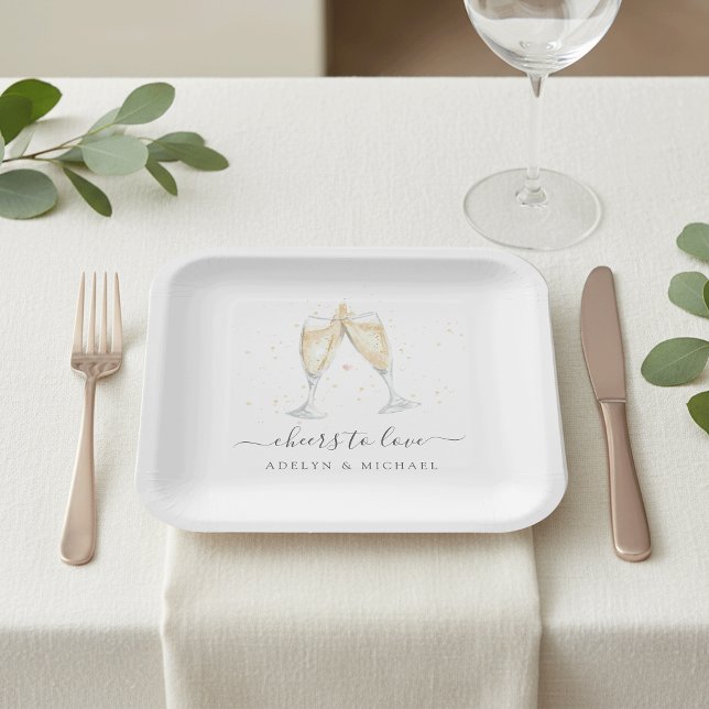 Champagne Toast "Cheers to Love" Personalised Paper Plate (Creator Uploaded)