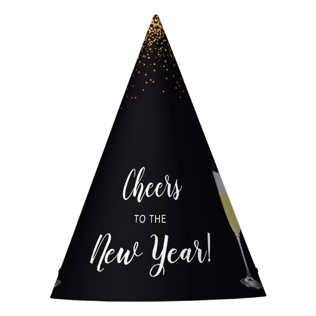 Champagne Toast Glitter New Year's Eve Party Hat (Front)