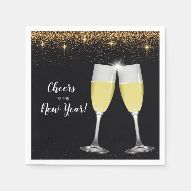 Champagne Toast Glitter New Year's Eve Party Napkin (Front)