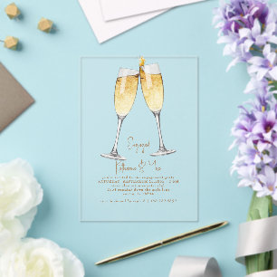 Champagne Toast Gold Text Engagement Party II Acrylic Invitations