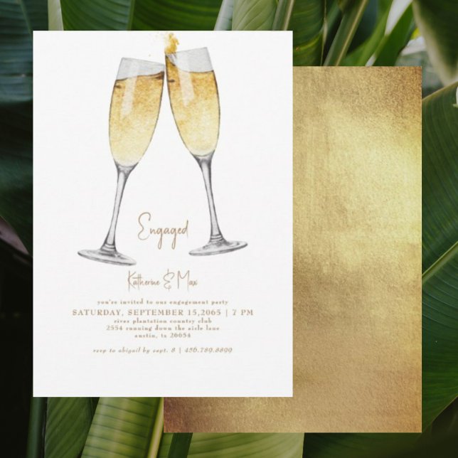 Champagne Toast Gold Text Engagement Party II Invitation (Creator Uploaded)