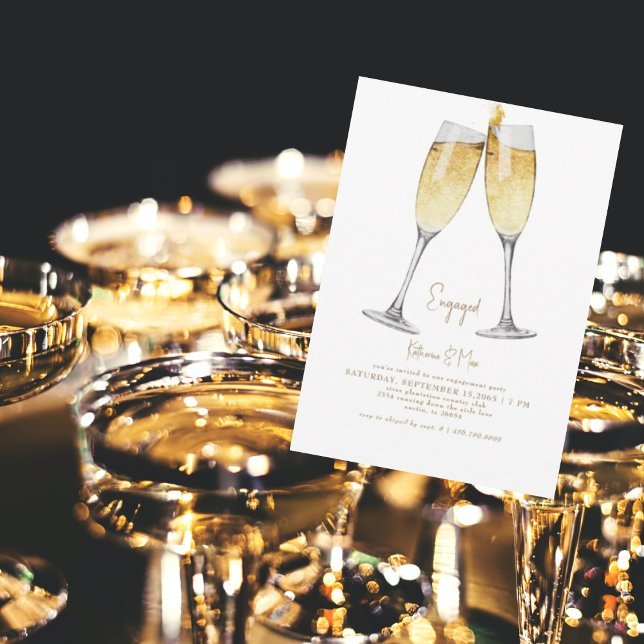 Champagne Toast Gold Text Engagement Party Invitation (Creator Uploaded)