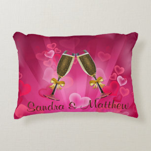 Champagne Toast Pink Hearts Decorative Cushion