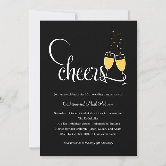 Champagne Toast Wedding Anniversary Invitation (Front)
