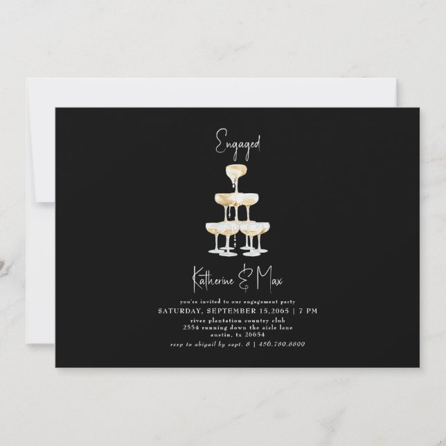 Champagne Tower Black Engagement Party III  Invitation (Front)