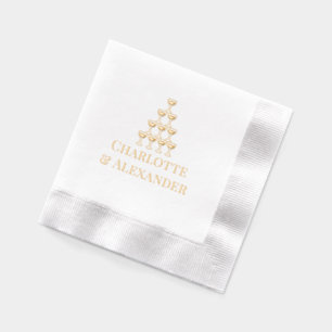 Champagne Tower Couple Bride Groom Names Foil Napkins