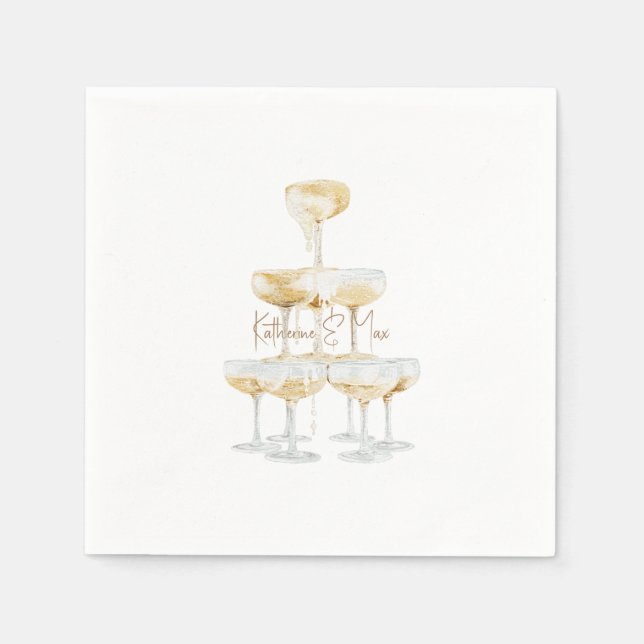 Champagne Tower Custom Names Wedding Cocktail Napkin (Front)