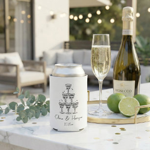 Champagne Tower Doodle Custom Name Wedding Can Cooler