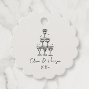 Champagne Tower Doodle Custom Name Wedding Favour Tags