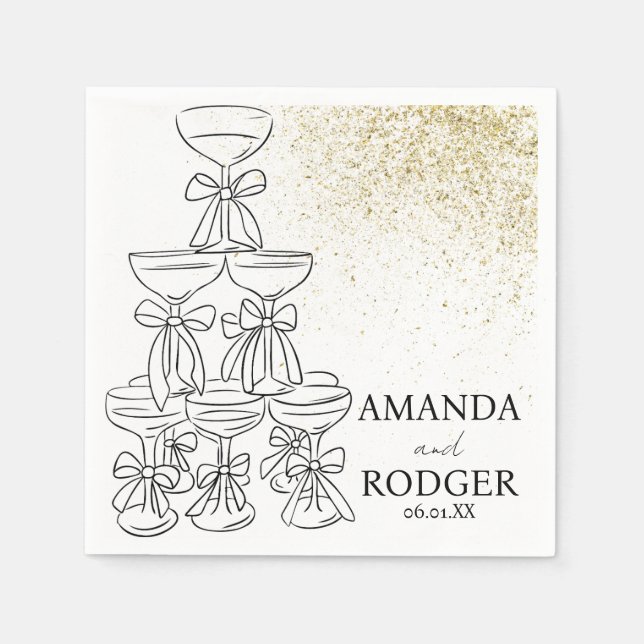 Champagne Tower Faux Glitter Wedding  Napkin (Front)