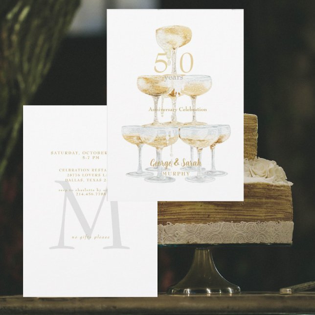 Champagne Tower Gold 50th Anniversary Party  Invitation (Creator Uploaded)