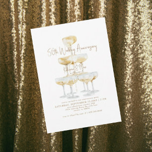 Champagne Tower Gold Text 50th Anniversary Invitation