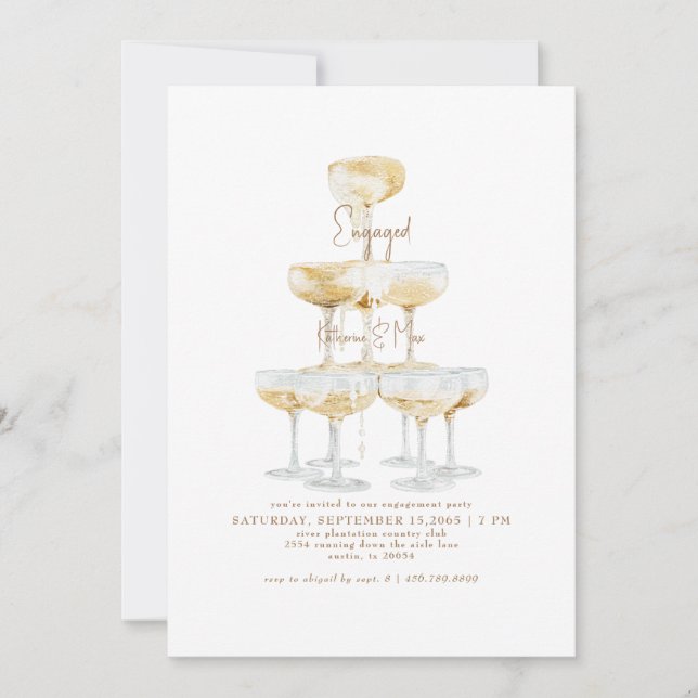 Champagne Tower Gold Text Engagement Party II Invitation (Front)