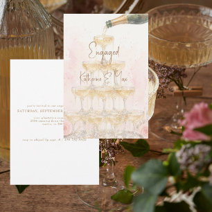 Champagne Tower Gold Text Pink Engagement Party  Invitation