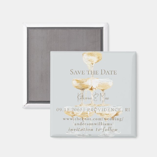 Champagne Tower Icy Blue Wedding Save the Date II Magnet (Front/Back)