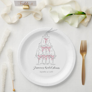 Champagne Tower Pink Bow Bridal Shower Welcome Paper Plate