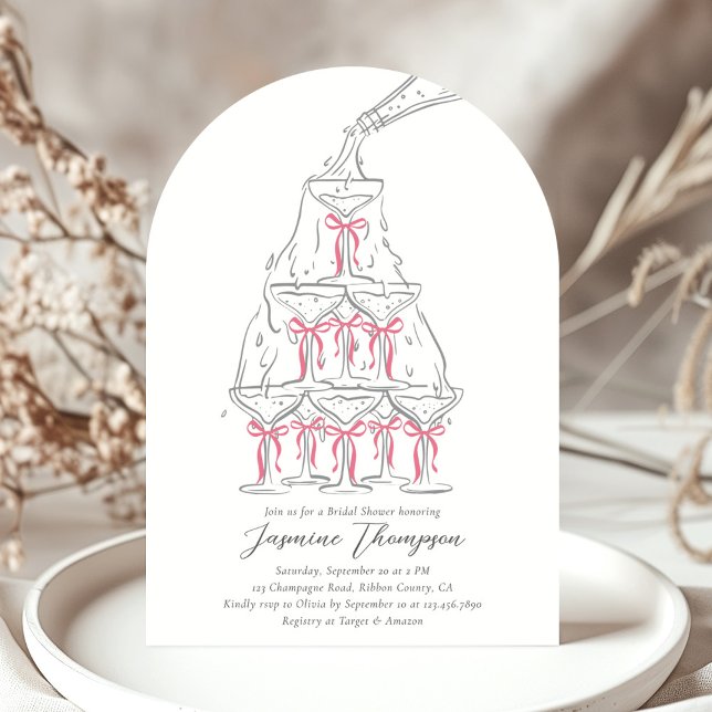 Champagne Tower Pink Coquette Bow Bridal Shower Invitation (Creator Uploaded)