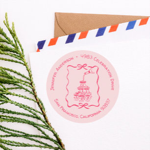 Champagne Tower Pink Hand Drawn Return Address Classic Round Sticker