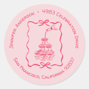Champagne Tower Pink Hand Drawn Return Address Classic Round Sticker
