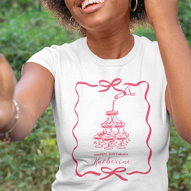 Champagne Tower Pink Hand Drawn Scribble Birthday  T-Shirt (Creator Uploaded)