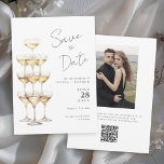 Champagne Tower Simple Elegant Photo Save the Date<br><div class="desc">With modern sophistication and simple elegant styling, this uniquely chic wedding Save the Date card features a champagne tower in soft watercolors. The design is both simple and elegant with a minimalist look energised by the champagne. A QR code template is included on the back of the card to allow...</div>