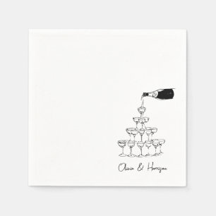 Champagne Tower Sketch Custom Name Wedding Napkin