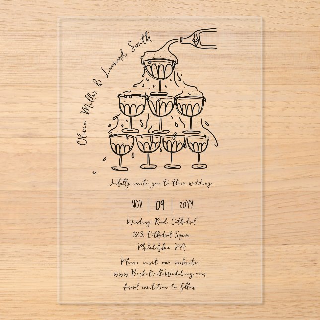 Champagne Tower Wedding Acrylic Invitations (Front)