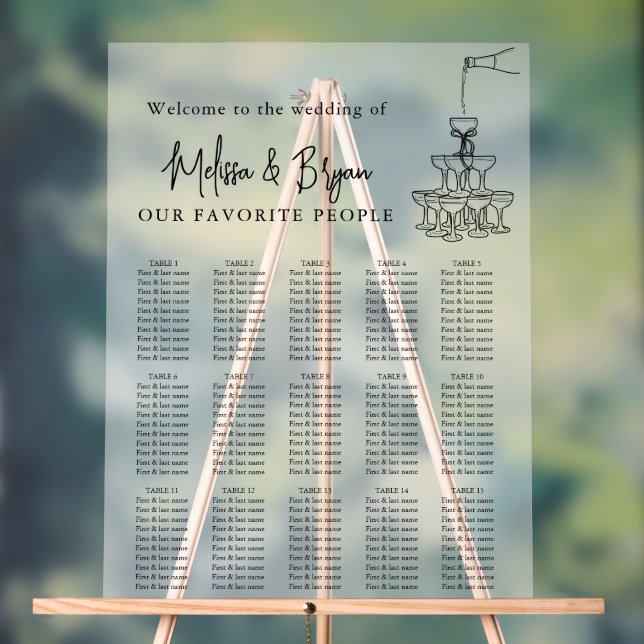 Champagne Tower Wedding frosted seating chart (Neutral)