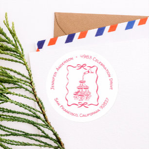 Champagne Tower White Hand Drawn Return Address Classic Round Sticker