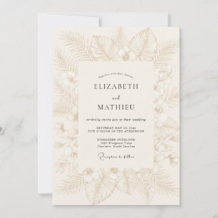 Champagne Tropical Leaf Wedding Invitation