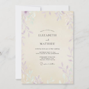 Champagne Violet Foliage Eucalyptus Wedding Invitation