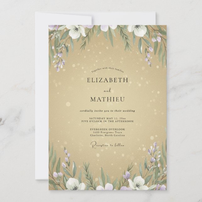 Champagne Violet Wildflower Wedding Invitation (Front)