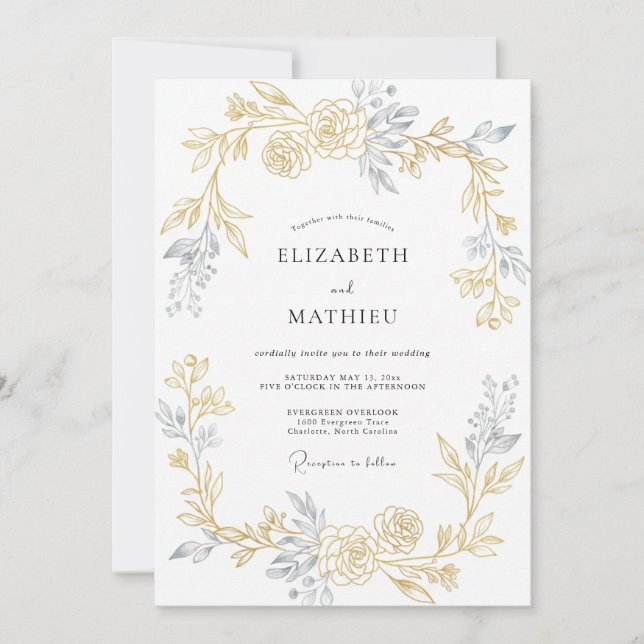 Champagne Warm Gold Leaf Wedding Invitation (Front)