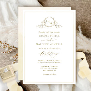 Champagne Watercolor Elegant Monogram Wedding Invi Invitation