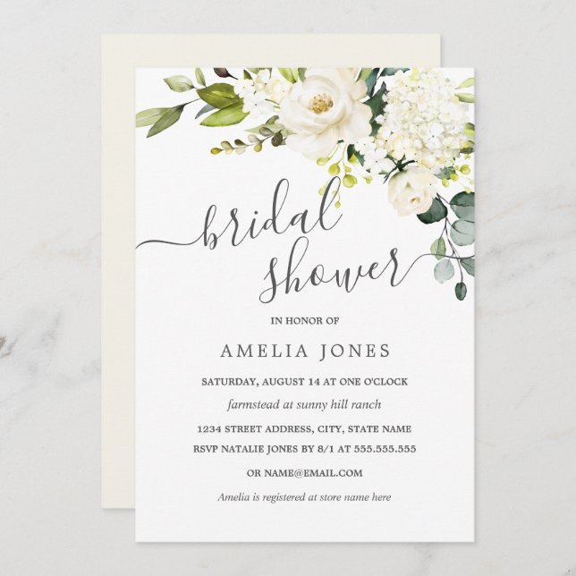 Champagne Watercolor Floral Bridal Shower Invitation (Front/Back)