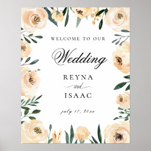 Champagne Watercolor Floral Design Wedding Welcome Poster