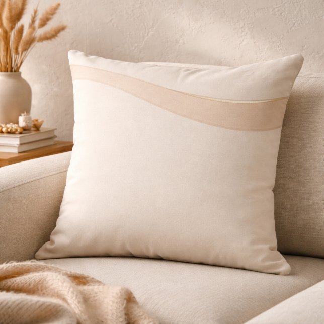 Champagne Wave Neutrals Throw Pillow (Ivory and taupe waves with a champagne line for refined coastal layering)