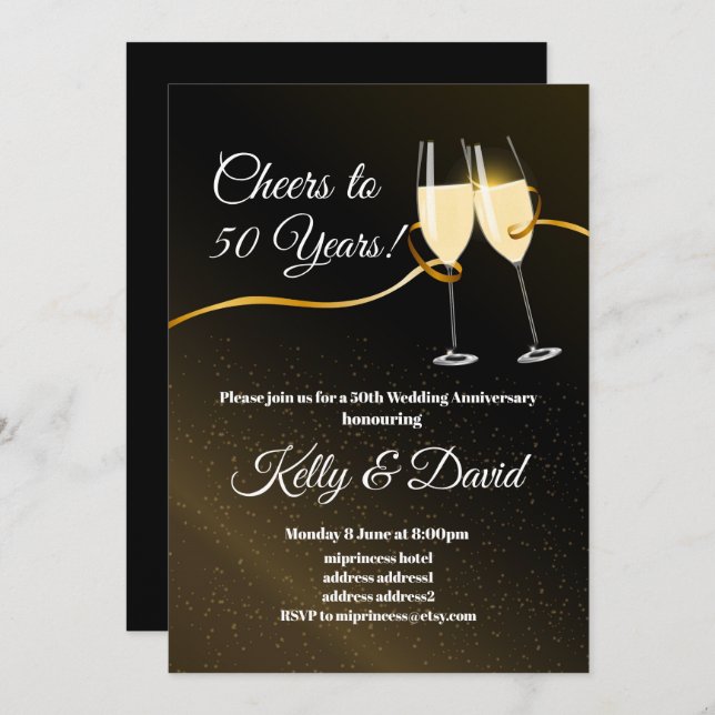 Champagne,  wedding  anniversary invitation (Front/Back)
