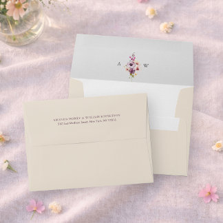 Champagne Wedding Envelope with Floral Liner