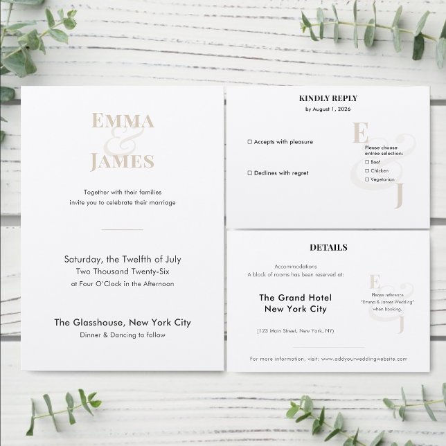Champagne Wedding | Hotel | QR Code Enclosure Card (Warm champagne details card with refined minimalist typography for event info.)