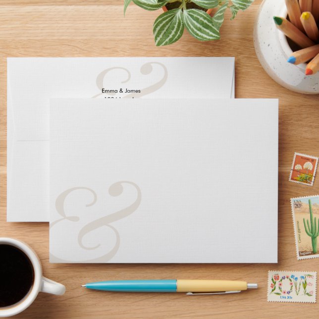 Champagne Wedding Return Address Ampersand |  Envelope (Desk)