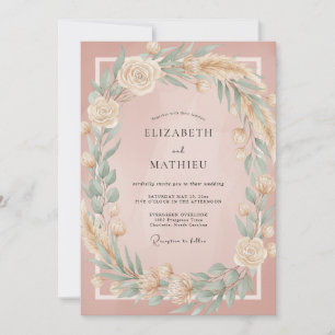 Champagne Wheat Wreath Wedding Invitation